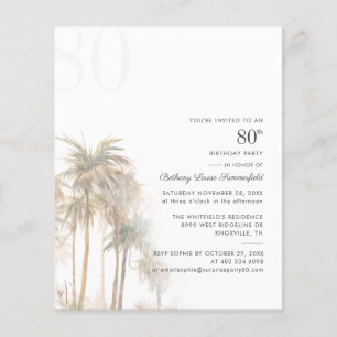 Palm Trees 80th Birthday Party Budget Invitation