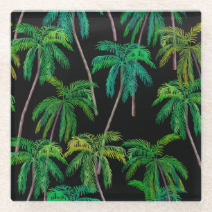 Palm Trees: Acrylic Summer Pattern. Glass Coaster
