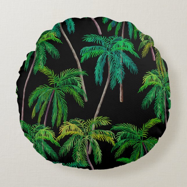 Palm Trees: Acrylic Summer Pattern. Round Cushion (Front)