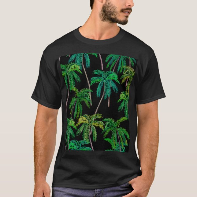Palm Trees: Acrylic Summer Pattern. T-Shirt (Front)