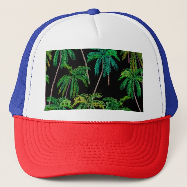 Palm Trees: Acrylic Summer Pattern. Trucker Hat (Front)