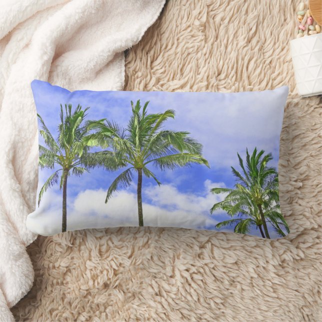 "PALM TREES AGAINST BLUE SKY & WHITE CLOUDS" LUMBAR CUSHION (Blanket)