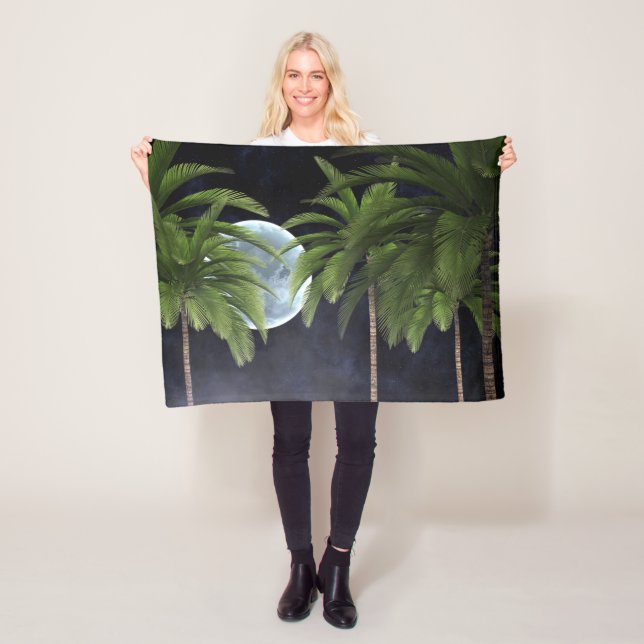 Palm Trees Against the Moon Fleece Blanket (In Situ)