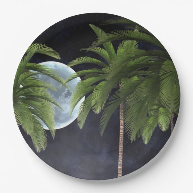 Palm Trees Against the Moon Paper Plate (Front)