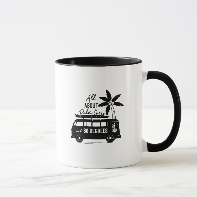Palm Trees and 80 Degrees Retro Van Surf Mug (Right)