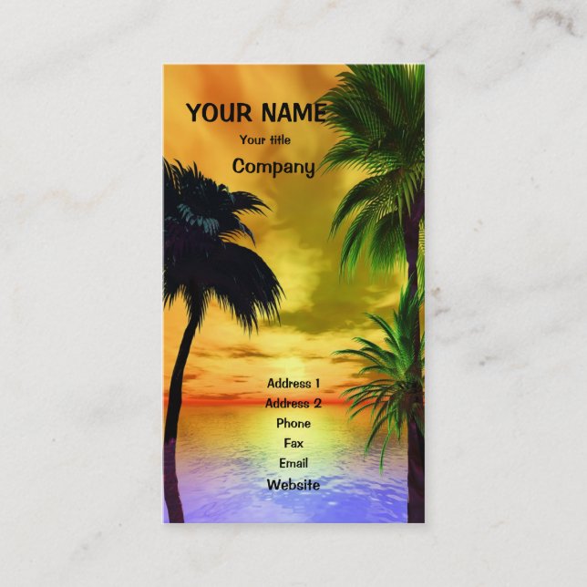 Palm trees and a tropical sunset business card (Front)