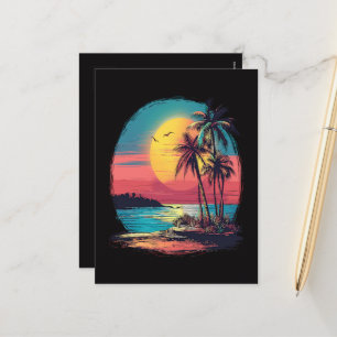 Palm trees and beach holiday postcard