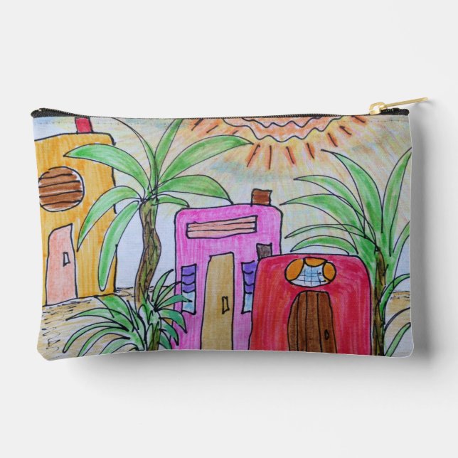 Palm Trees and Beach Huts  Accessory Pouch (Back)