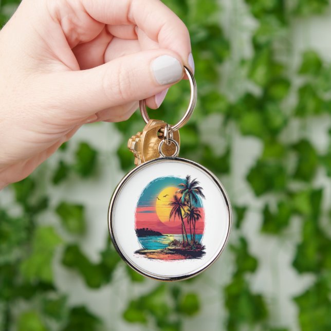 Palm trees and beach key ring (Hand)