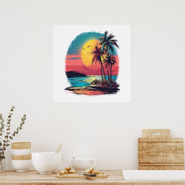Palm trees and beach poster (Kitchen)