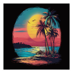 Palm trees and beach poster