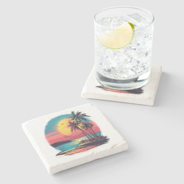 Palm trees and beach stone coaster (Side)