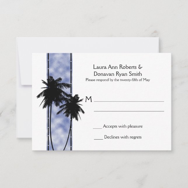Palm Trees and Blue RSVP Card (Front)