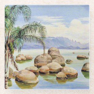 Palm Trees and Boulders, Bay of Rio, Glass Coaster