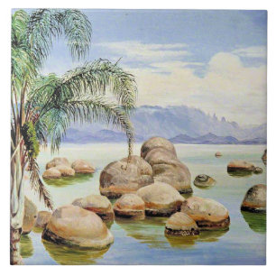 Palm Trees and Boulders, Bay of Rio, Tile