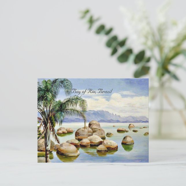 Palm Trees and Boulders in the Bay of Rio, Brazil Postcard (Standing Front)