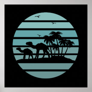 palm trees and camels poster