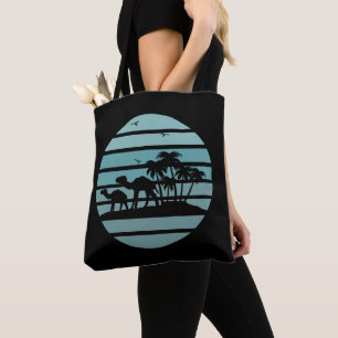 palm trees and camels  tote bag