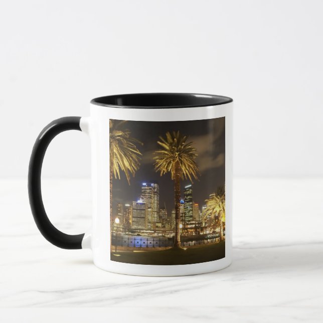 Palm Trees and CBD at Night, Sydney, New South Mug (Left)