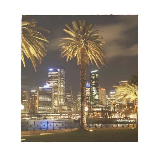 Palm Trees and CBD at Night, Sydney, New South Notepad (Front)