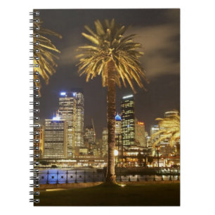 Palm Trees and CBD at Night, Sydney, New South Spiral Notebook