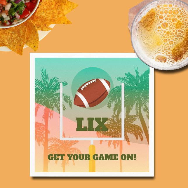 Palm Trees and Football Uprights Party Napkin (Palm trees and football through the uprights cocktail napkins)