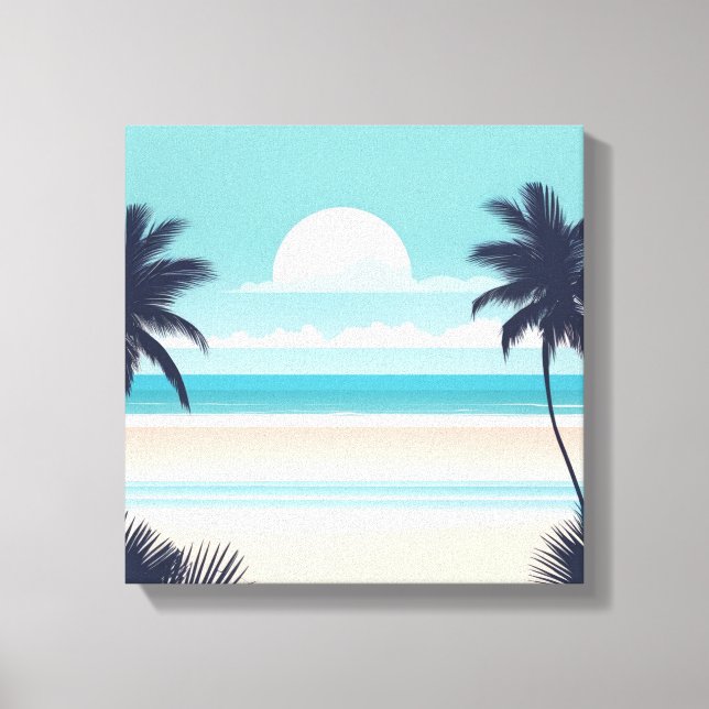  Palm Trees and Full Moon Beach Scene Canvas Print (Front)