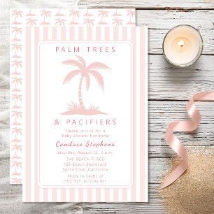 Palm Trees and Pacifiers Pink Coastal Baby Shower Invitation