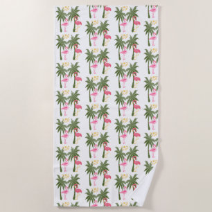 Palm Trees and Pink Flamingos Beach Towel