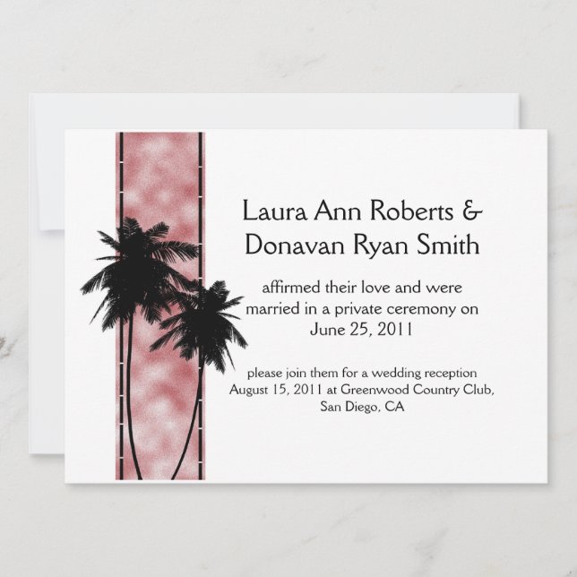 Palm Trees and Pink Post Wedding Invitation (Front)