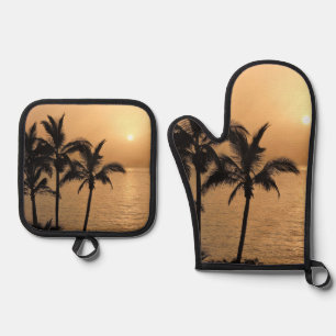 Palm Trees and Romantic Sunset Oven Mitt & Pot Holder Set