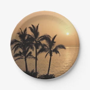 Palm Trees and Romantic Sunset Paper Plate