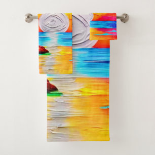 Palm Trees and Sunset Glow Painting Bath Towel Set