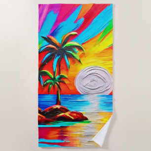 Palm Trees and Sunset Glow Painting Beach Towel
