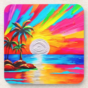 Palm Trees and Sunset Glow Painting Coaster