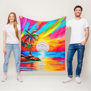 Palm Trees and Sunset Glow Painting Fleece Blanket
