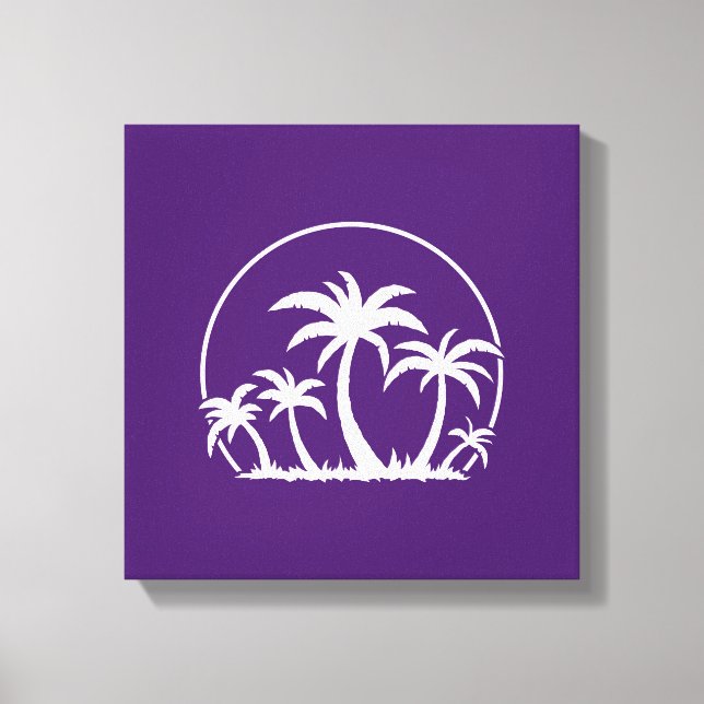 Palm Trees And Sunset in White Canvas Print (Front)