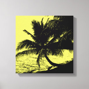 Palm trees and water - Yellow Canvas Print