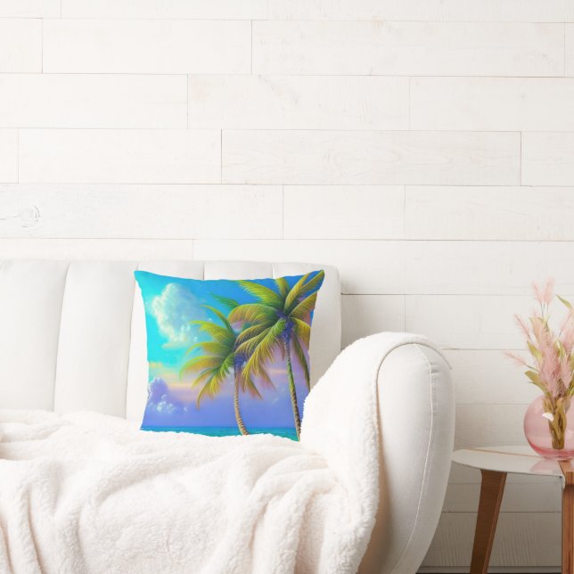 Palm Trees as Night Falls Tropical  Cushion (Couch)