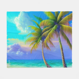 Palm Trees as Night Falls Tropical  Fleece Blanket