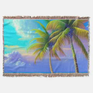 Palm Trees as Night Falls Tropical Throw Blanket