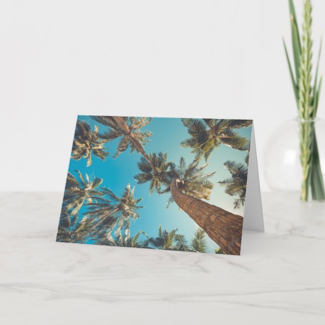 Palm Trees at Tropical Beach Vintage Card (Front)