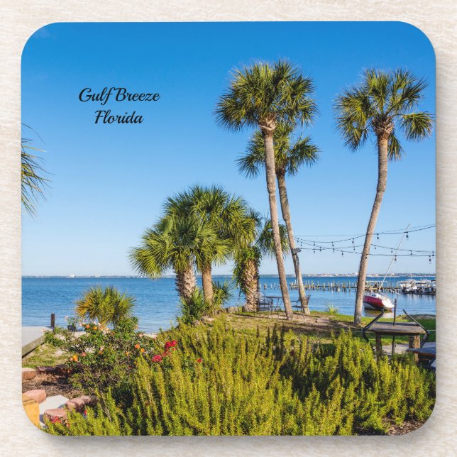 Palm Trees Bayside Morning Coaster Set (Front)