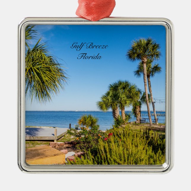 Palm Trees Bayside Morning Premium Ornament (Front)