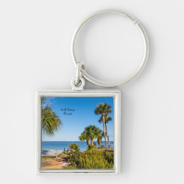 Palm Trees Bayside Morning Square Keychain (Front)