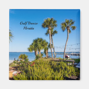Palm Trees Bayside Morning Square Magnet