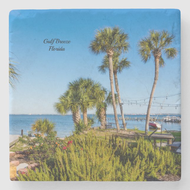 Palm Trees Bayside Morning Stone Coaster (Front)