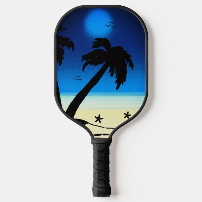 Palm Trees Beach Blue D Pickleball Paddle (Front)