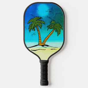 Palm Trees Beach Blue, Pickleball Paddle