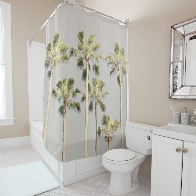 Palm Trees Beach Design 288 Pewter Green Colour Shower Curtain (In Situ)